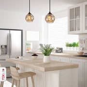 Amber Glass Dome Antique Brass Metal Pendant Light E27 in kitchen island top