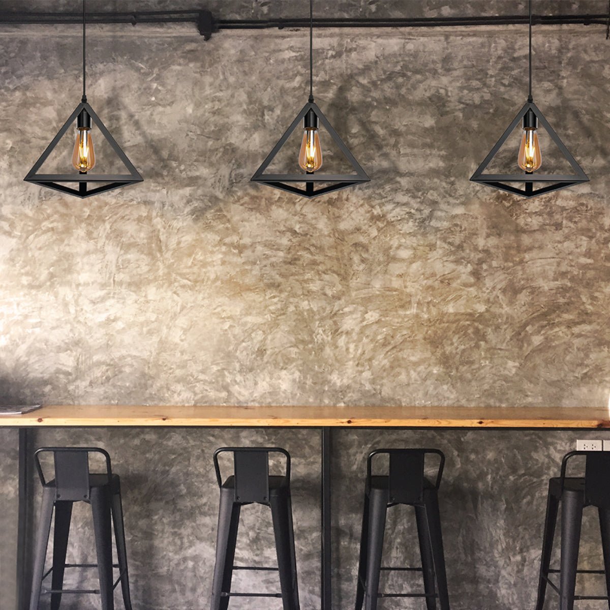 Indoor usage of Black Metal Pyramid Cage Pendant Ceiling Light with E27 | TEKLED 150-17948