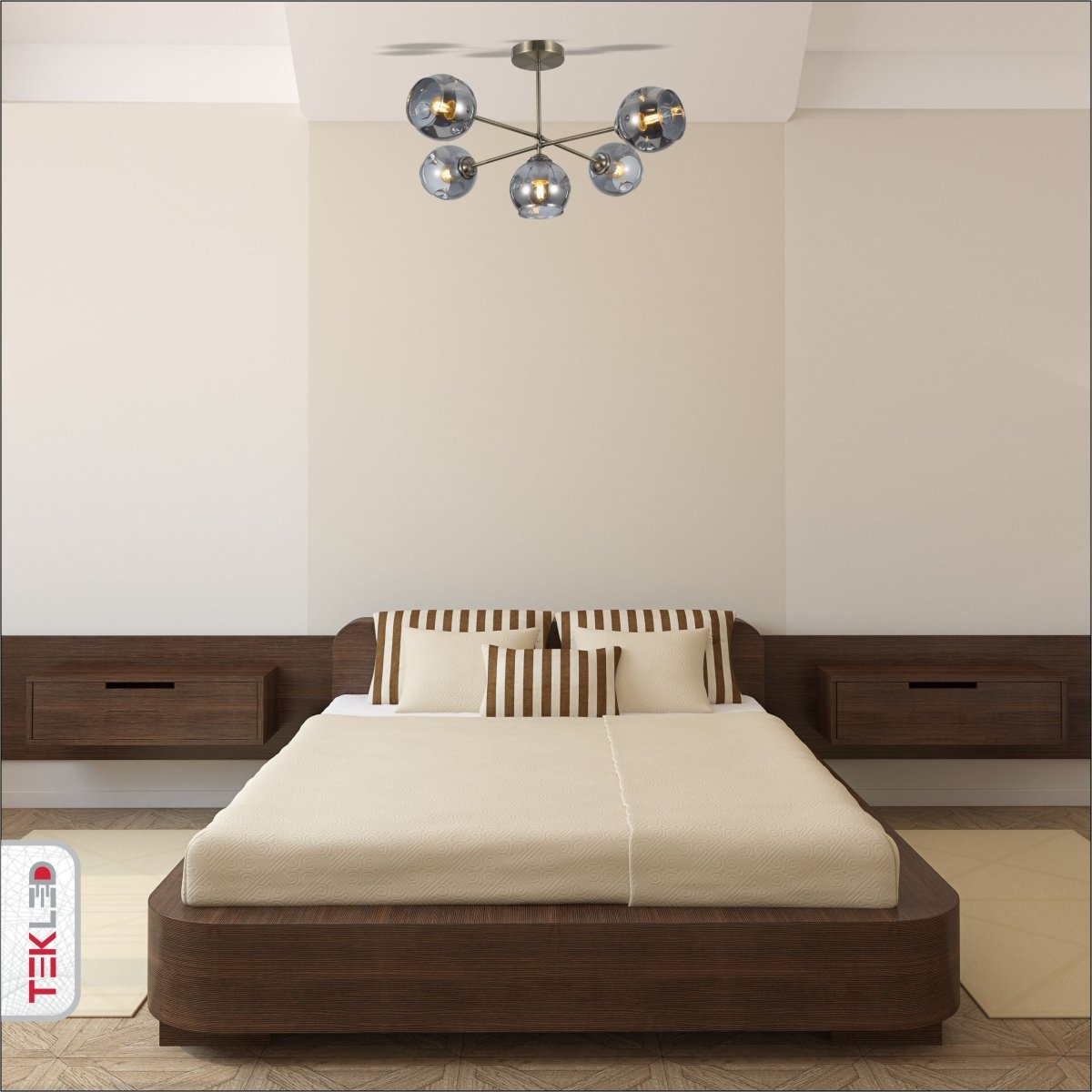 Clear Glass Dome Antique Brass Semi Flush Ceiling Light 5Xe27 in indoor setting bedroom