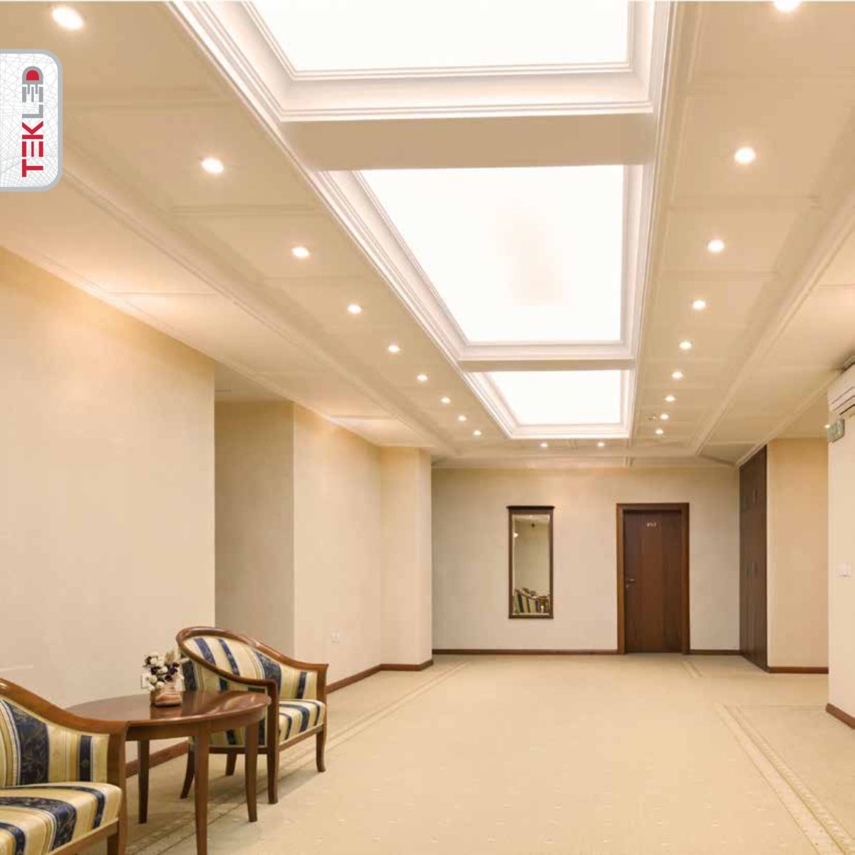 Downlight Led Round Slim Panel Light 6W 3000K Warm White D120Mm in indoor setting waiting room