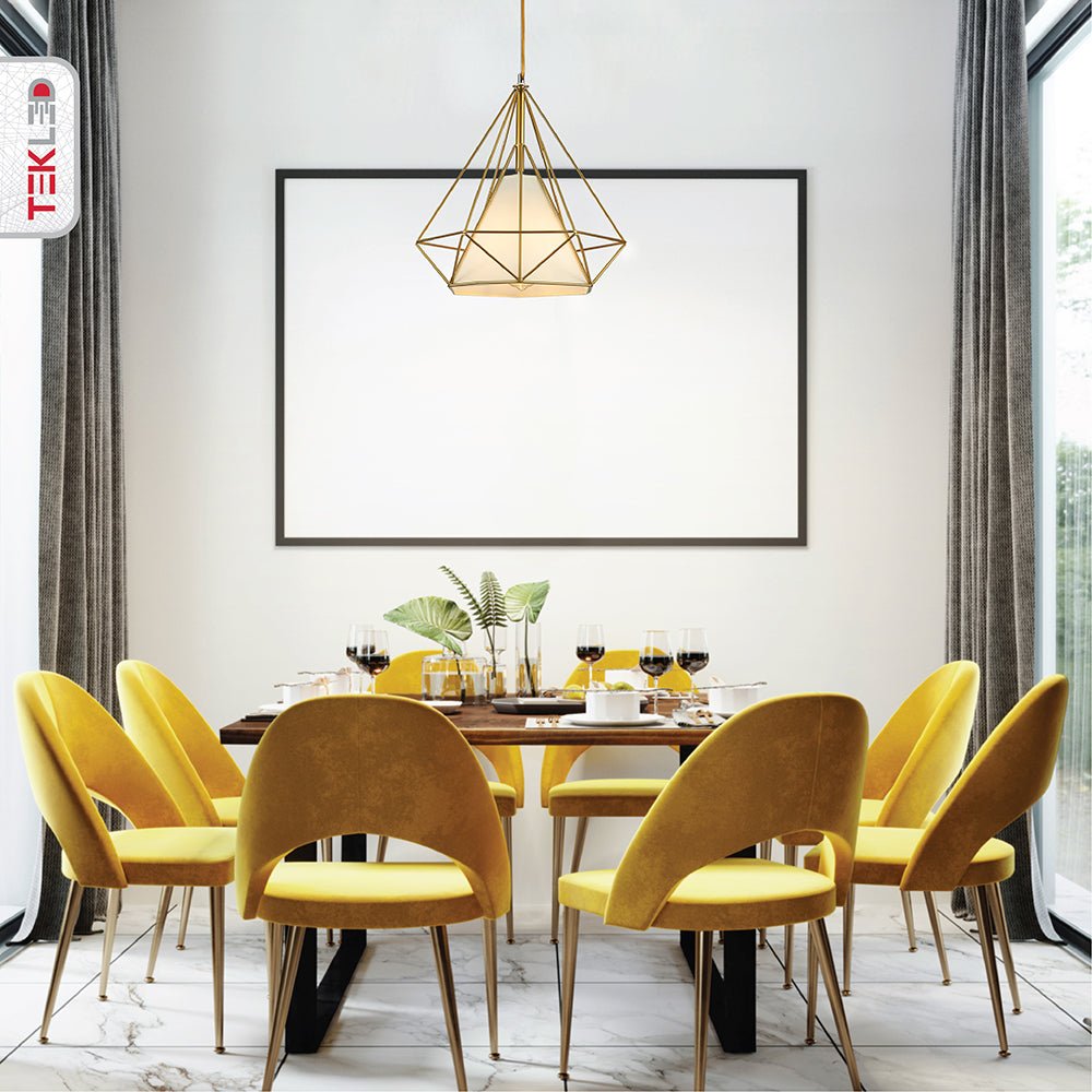 Gold wire opal shade caged funnel pendant light with e27 fitting dining room