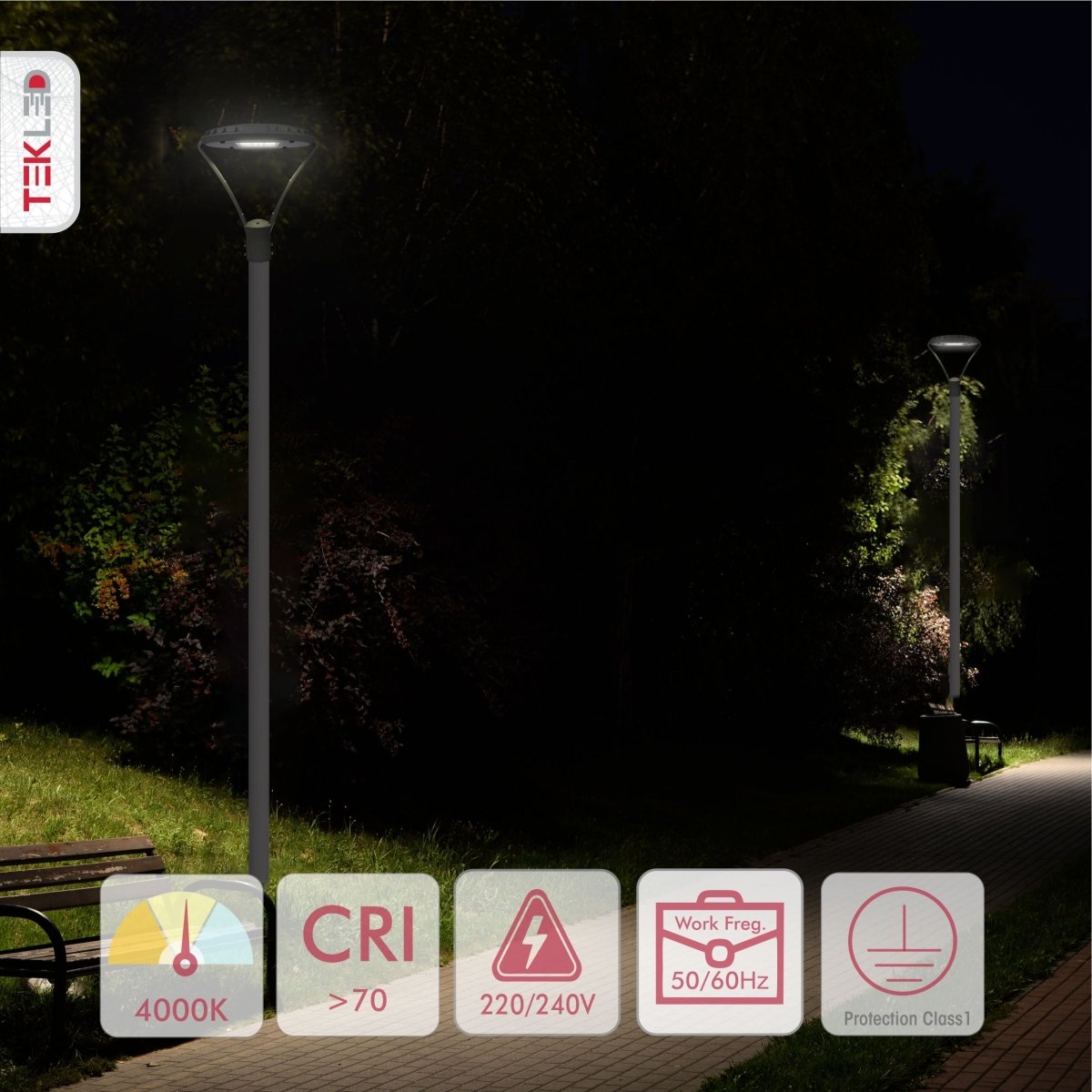 Led Ataman Lamp Post Top Light 50W 4000K Cool White Ip65 Grey in outdoor setting tech specs