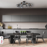 Smoky Glass Black And Chrome Semi Flush Ceiling Light 8Xe27 in indoor setting kitchen