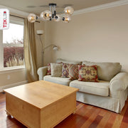 Amber Glass Globe Chrome And Black Metal Semi Flush Ceiling Light 6Xe27 in indoor setting living room