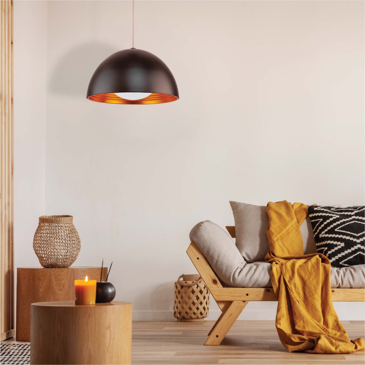 More interior usage of Black-Golden Metal Dome Pendant Ceiling Light with E27 | TEKLED 150-15003