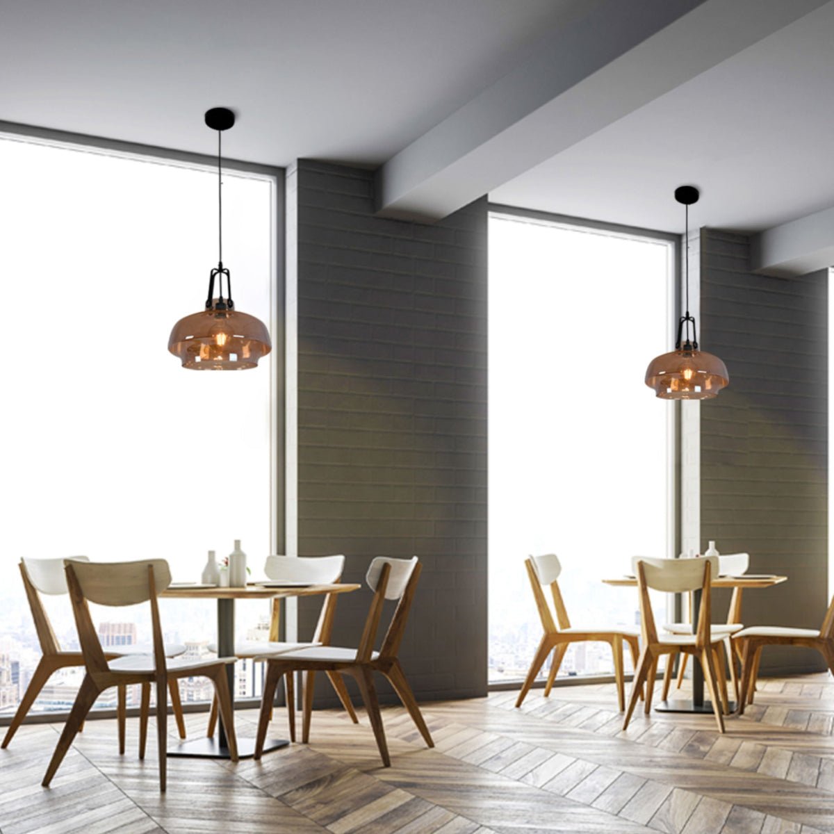 More interior usage of Black Metal Amber Glass Step Pendant Ceiling Light with E27 | TEKLED 150-17800