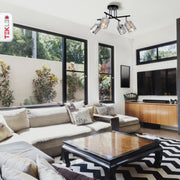 Chrome Honeycomb Black Chrome Body Semi Flush Ceiling Light 4Xe14 in indoor setting living room