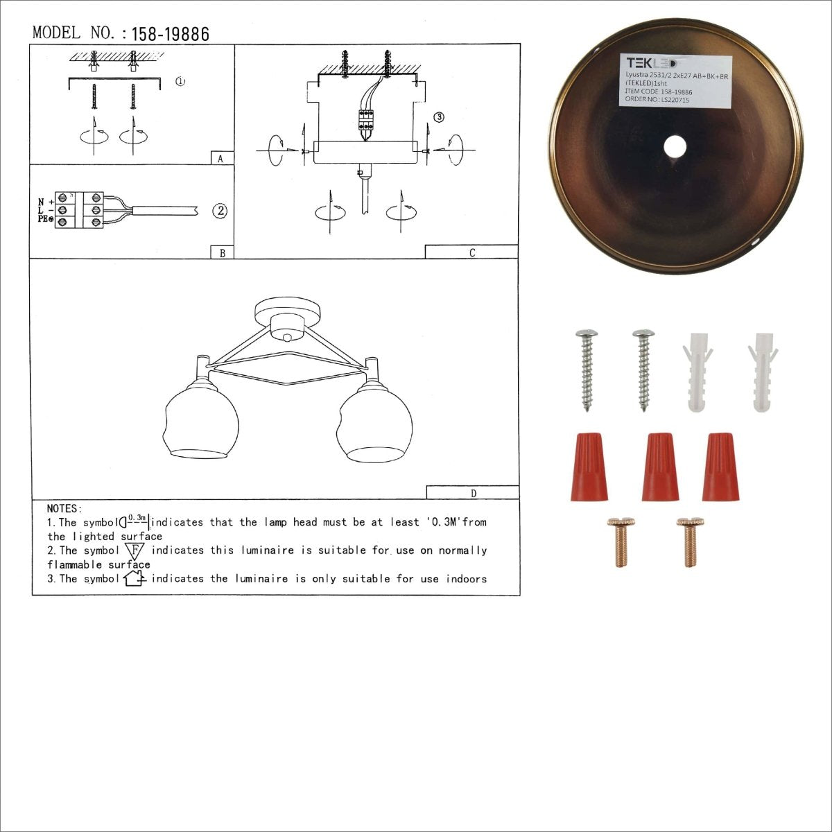 User manual for Amber Bell Glass Black Metal Semi Flush Ceiling Light | TEKLED 158-19886