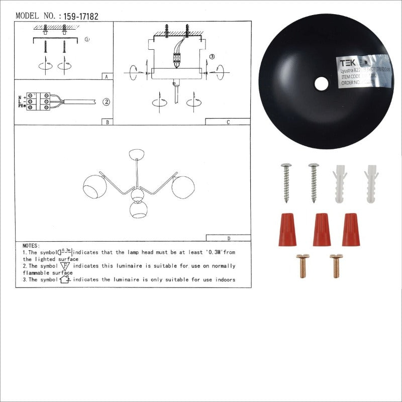 User manual for Amber Cone Glass Black Gold Metal Spider Semi Flush Ceiling Light | TEKLED 159-17182