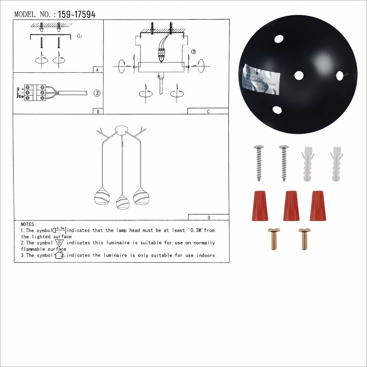 User manual for Amber Dome Glass Gold Twig Modern Ceiling Light | TEKLED 159-17594