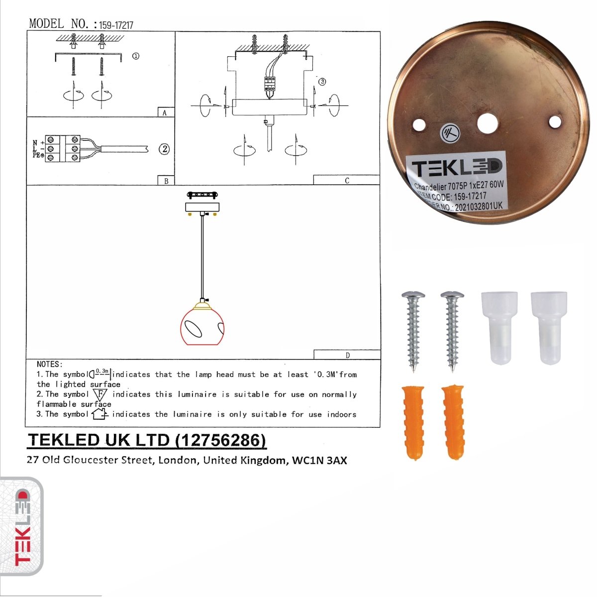 User manual and box content of amber glass dome antique brass metal pendant light e27