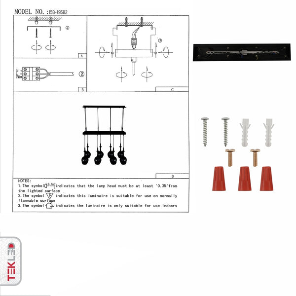 User manual for Amber Cone Glass Black Metal Island Chandelier with 8xE27 Fitting | TEKLED 158-19582