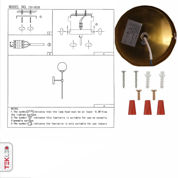 User manual for Amber Glass Gold Metal Wall Light L with E27 Fitting | TEKLED 151-19728