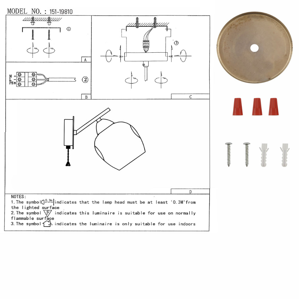 User manual for Amber Glass Metalic Gold Branch Twig Modern Wall Light with E27 Fitting and Pull Down Switch | TEKLED 151-19810