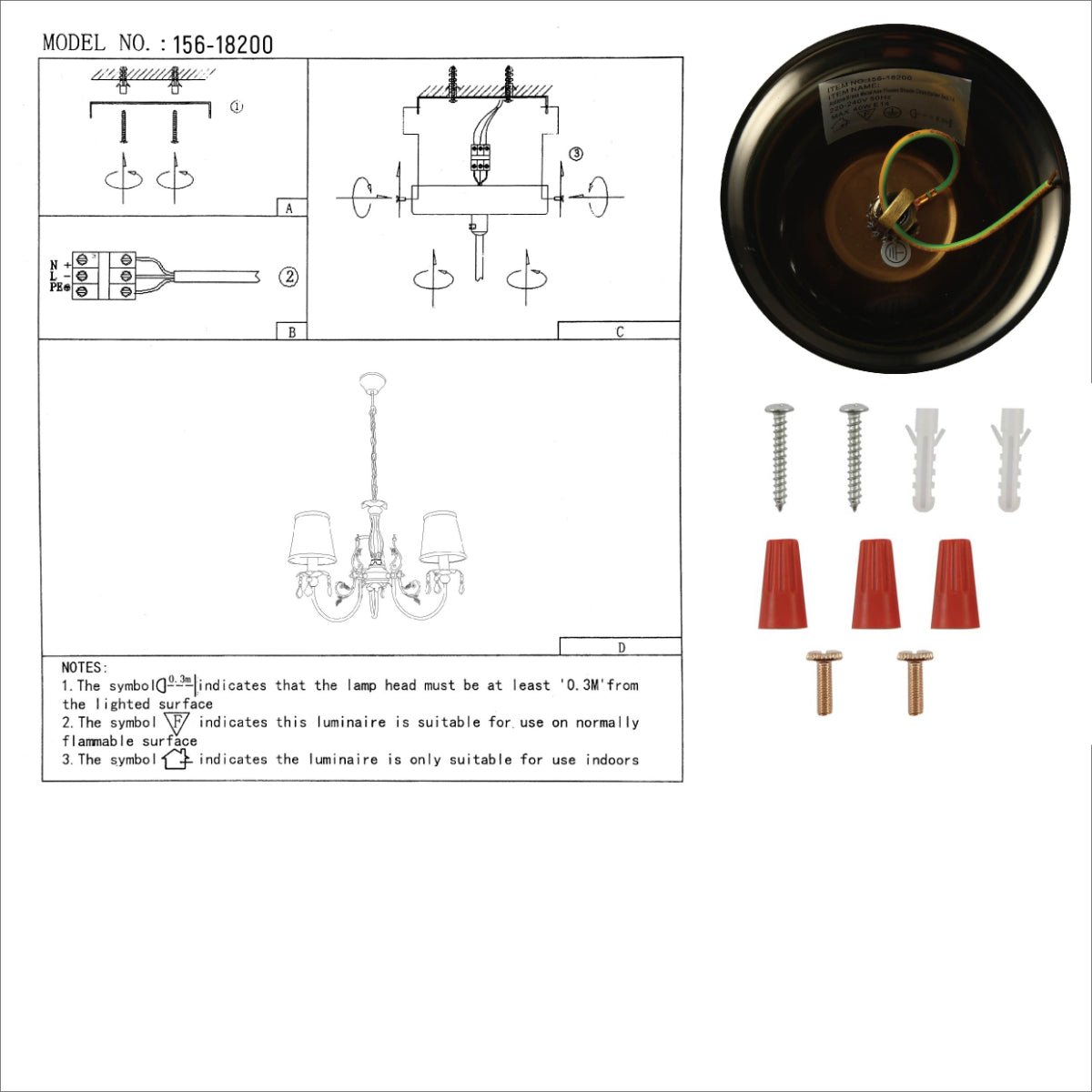 User manual for Antique Brass Finishing Metal Body Off White Shade Candle Vintage Crystal Ceiling Light with E14 | TEKLED 156-18200
