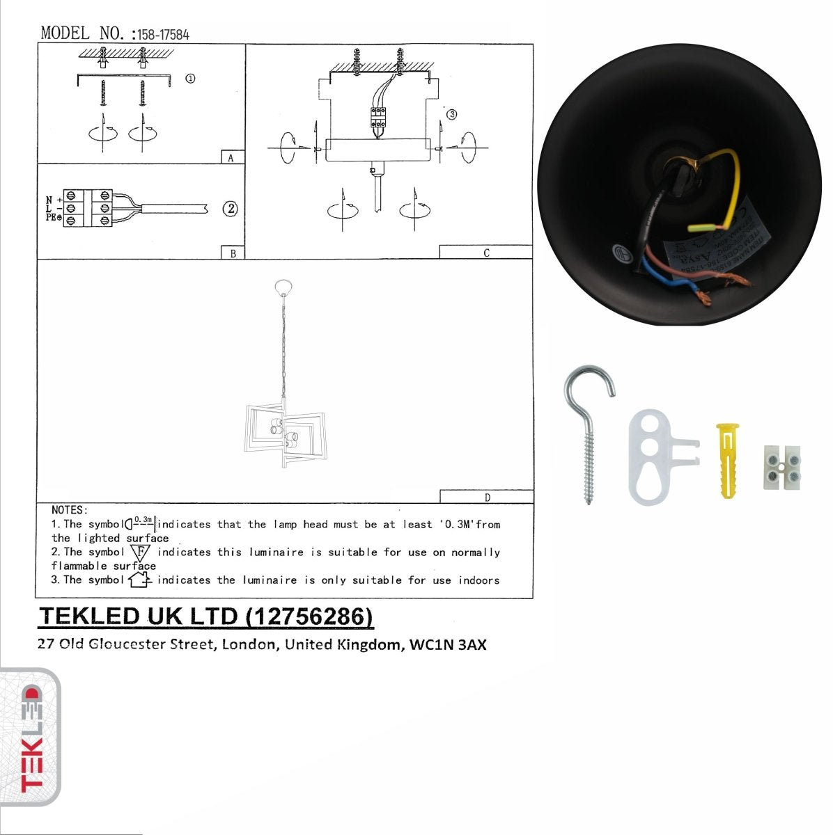User manual for Black 4 Rectangle Pendant Light L510 with 4xE27 Fitting | TEKLED 158-17584