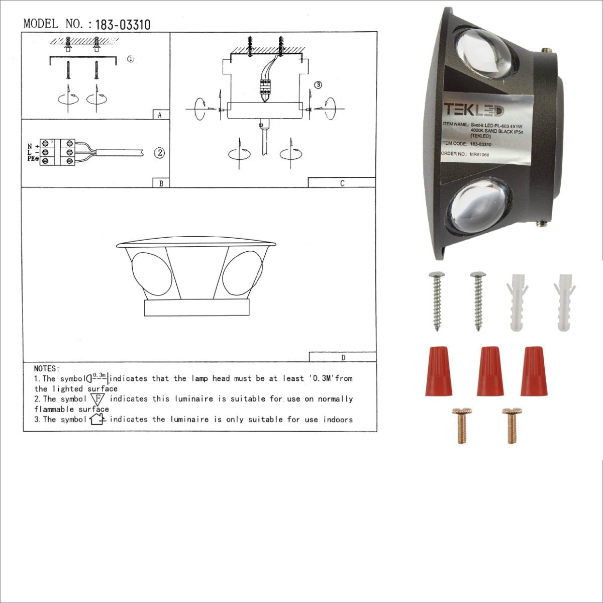 User manual for Black Compass 4 Way Outdoor Modern LED Wall Light | TEKLED 183-03310
