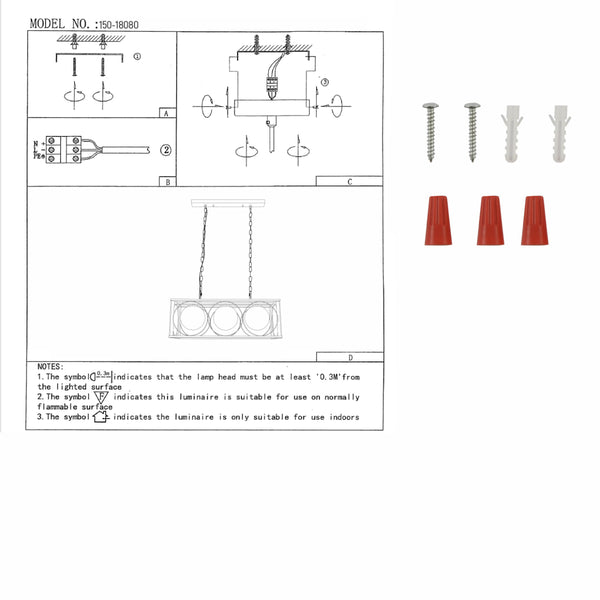 User manual for Black Cuboid Metal Amber Globe Glass Island Chandelier Ceiling Light with 3xE27 | TEKLED 150-18080