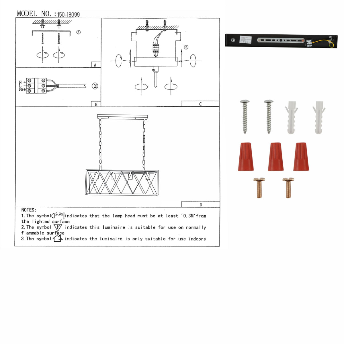 User manual for Black Cuboid Metal Kitchen Island Chandelier Ceiling Light with 4xE27 | TEKLED 150-18099