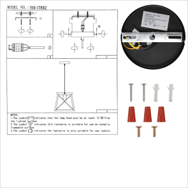 User manual for Black Gold Caged Industrial Retro Square Pendant Ceiling Light with E27 | TEKLED 159-17862