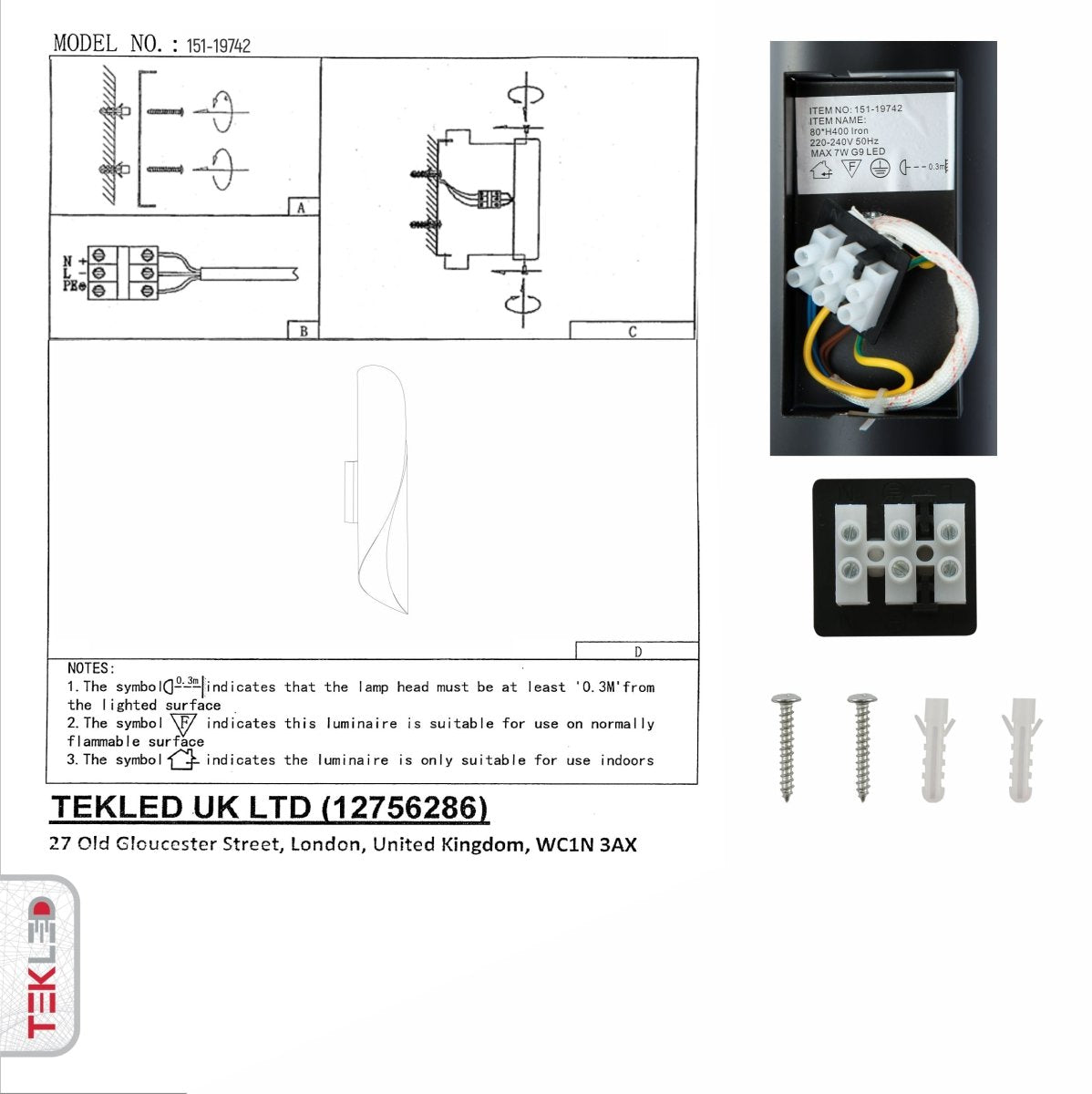 User manual for Black Gold Metal Cylinder Wall Light with 2xG9 Fitting | TEKLED 151-19742