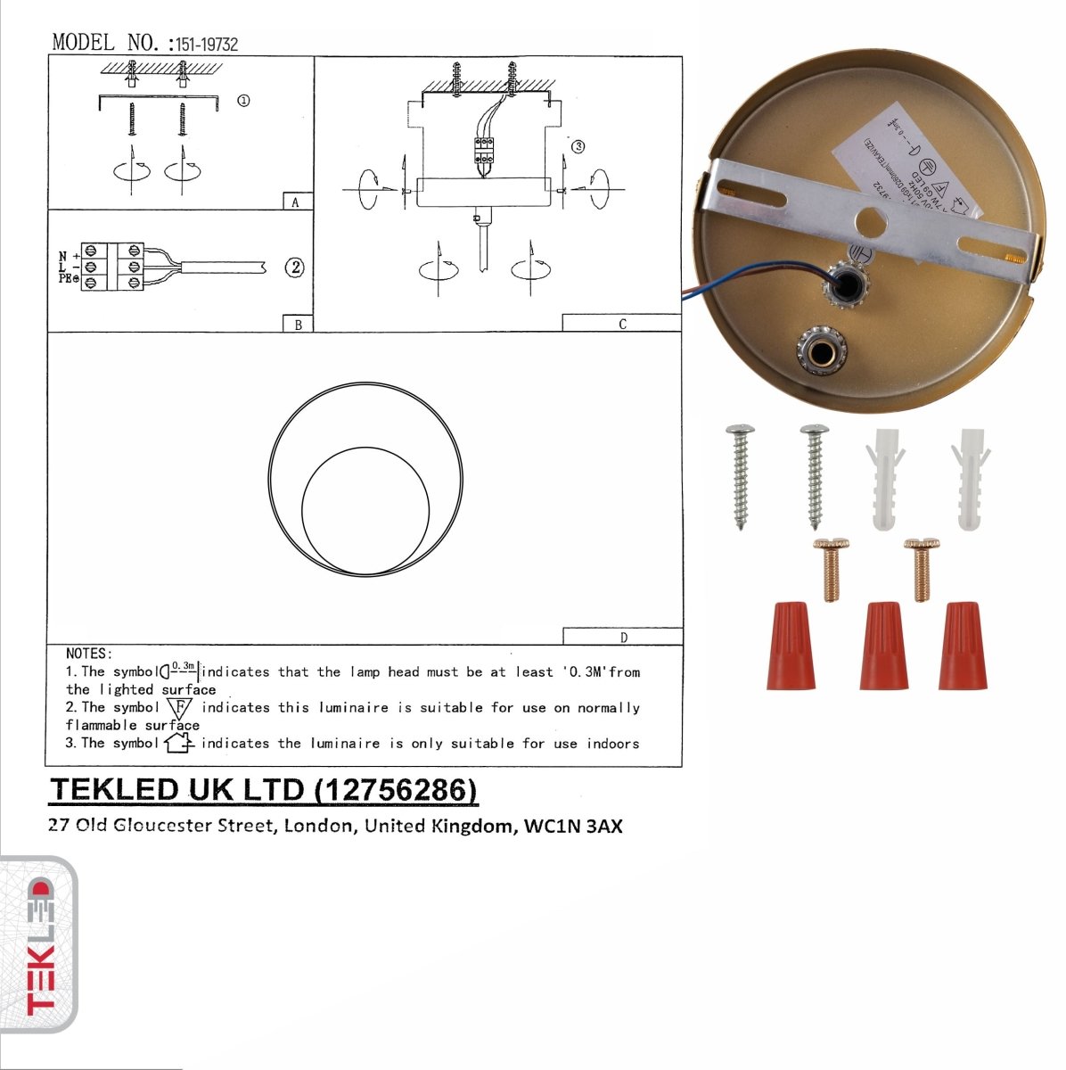 User manual for Black Gold Metal Flat Wall Light with G9 Fitting | TEKLED 151-19732