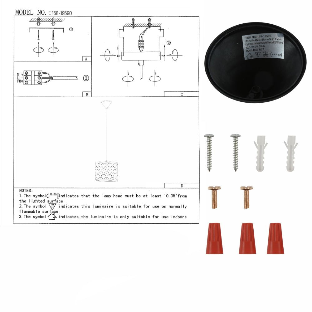 User manual for Black Gold Shade Scandinavian Modern Pendant Ceiling Light Small with E27 Fitting | TEKLED 158-19590