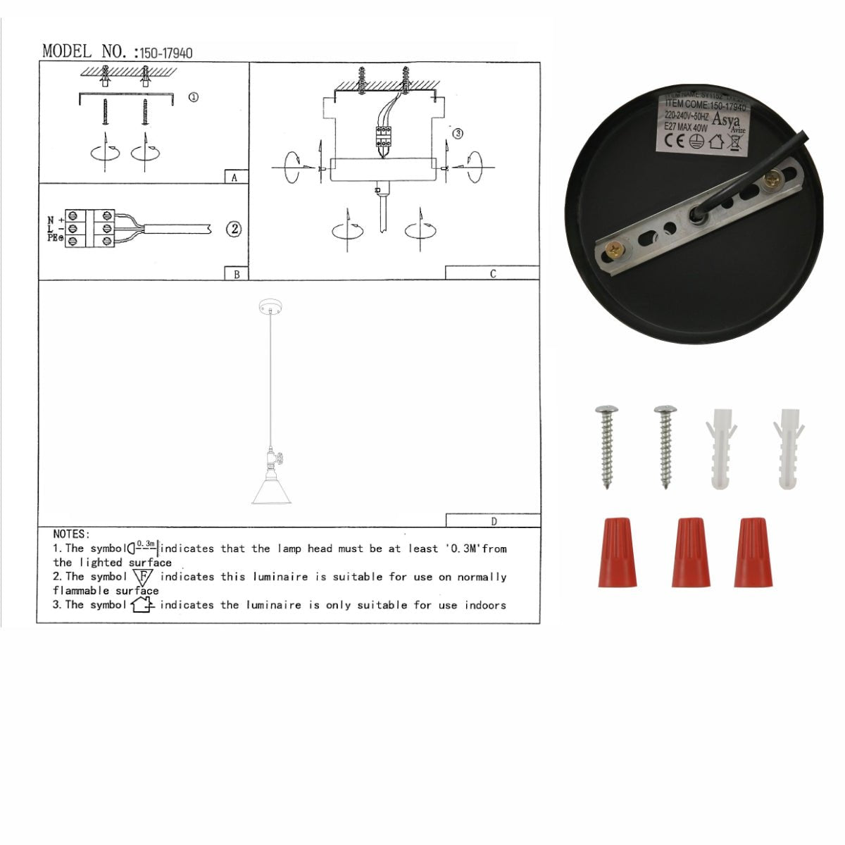 User manual for Black Gules Metal Funnel Valve Pendant Ceiling Light Small with E27 | TEKLED 150-17940