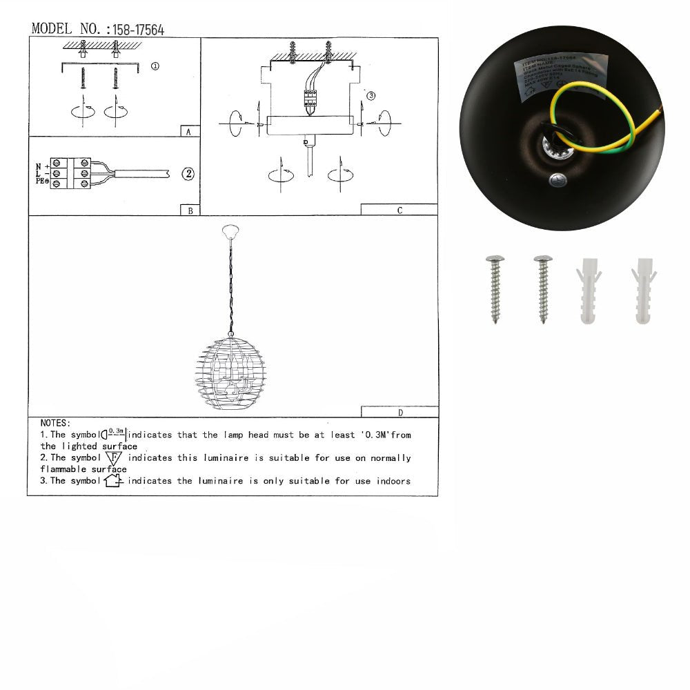 User manual for Black Metal Cage Candle Lantern Pendant Ceiling Light with 6xE14 Fittings | TEKLED 158-17564