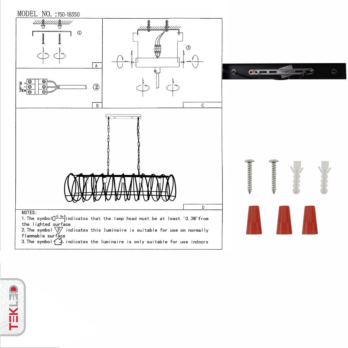 User manual for Black Metal Spiral Helix Island Chandelier with 5xE27 Fitting | TEKLED 150-18350