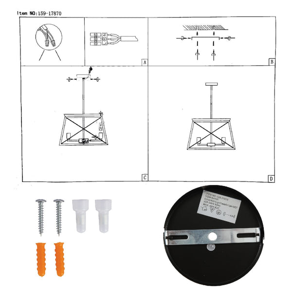 User manual for Caged Candle Industrial Kitchen Island Retro Square Pendant Ceiling Light with 4xE27 Gold Black Finishing | TEKLED 159-17870