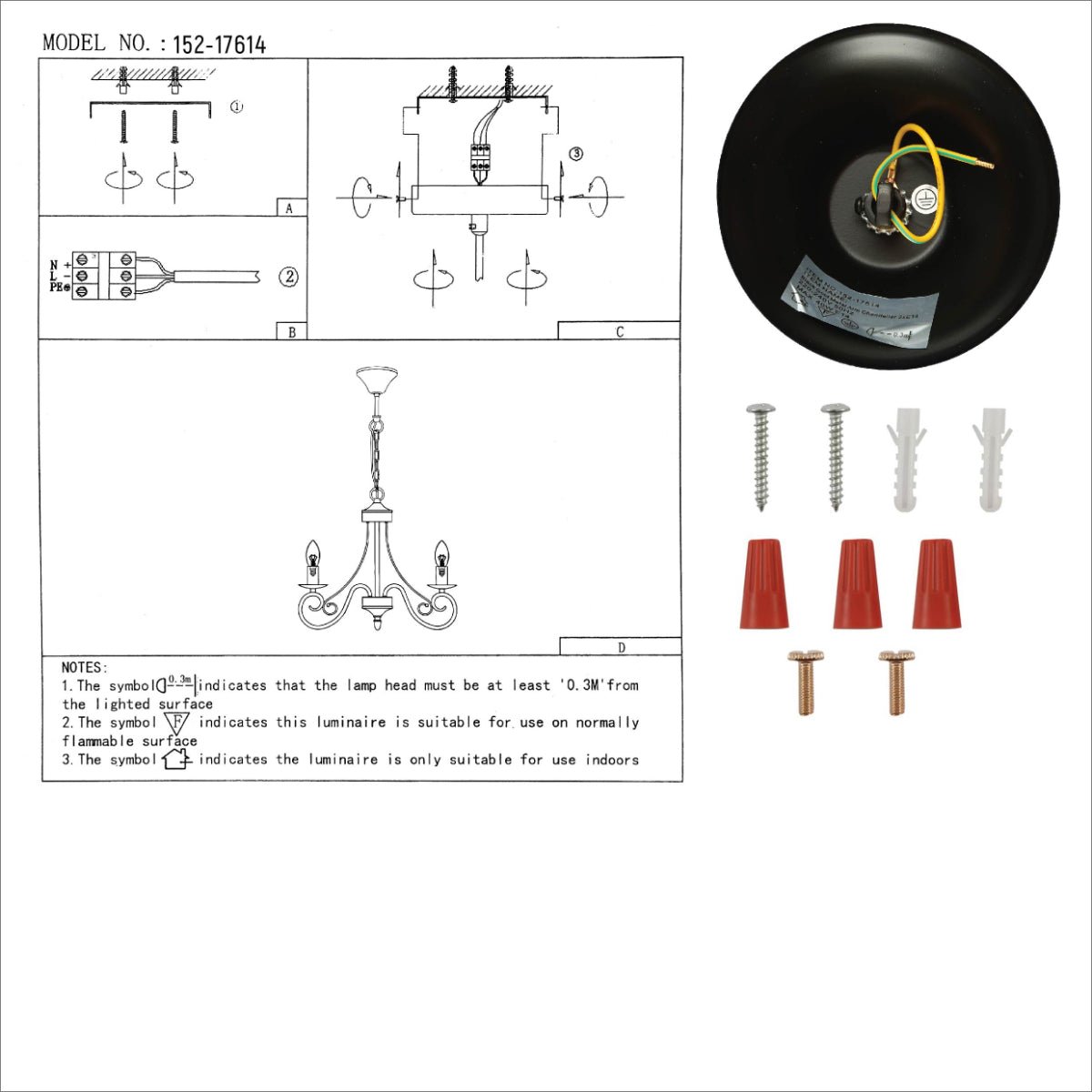User manual for Candle Vintage Gold Patinated Black French Chandelier Ceiling Light 3xE14 | TEKLED 152-17614