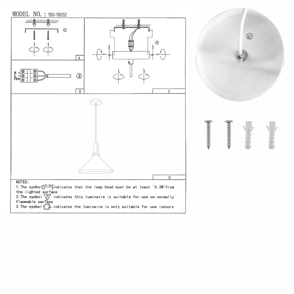 User manual for Capo Funnel Cone Flat Nordic Wood Top White or Black Designer Metal Pendant Ceiling Light E27 | TEKLED 150-18032