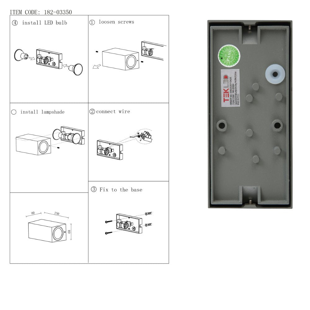 User manual for Cubioid Wall Lamp IP44 Grey with  2xGU10 Fitting | TEKLED 182-03350