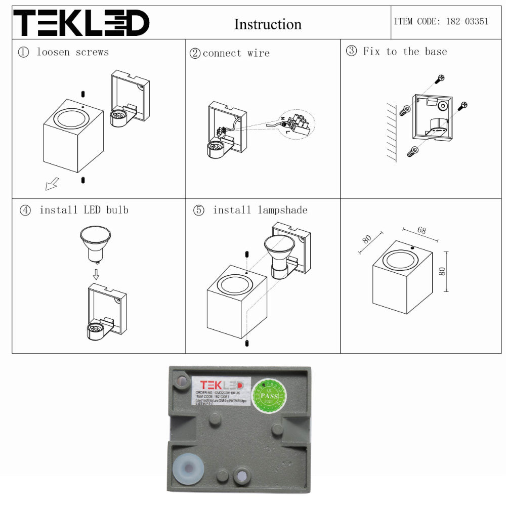 User manual for Cubioid Wall Lamp IP44 Grey with GU10 Fitting | TEKLED 182-03351