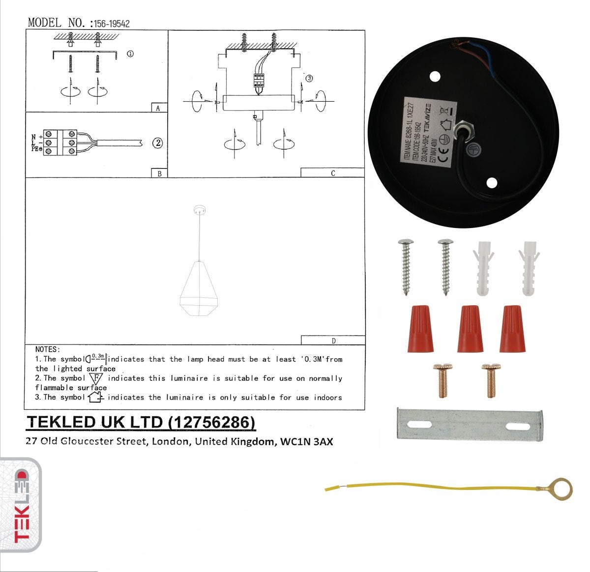 User manual for Golden Metal Polyhedral Pendant Light L with E27 Fitting | TEKLED 156-19542
