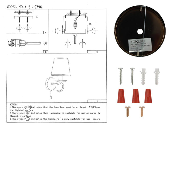 User manual for Grey Frustum Fabric Shade Antique Brass Vintage Wall Light E14 Pull Down Switch | TEKLED 151-19796