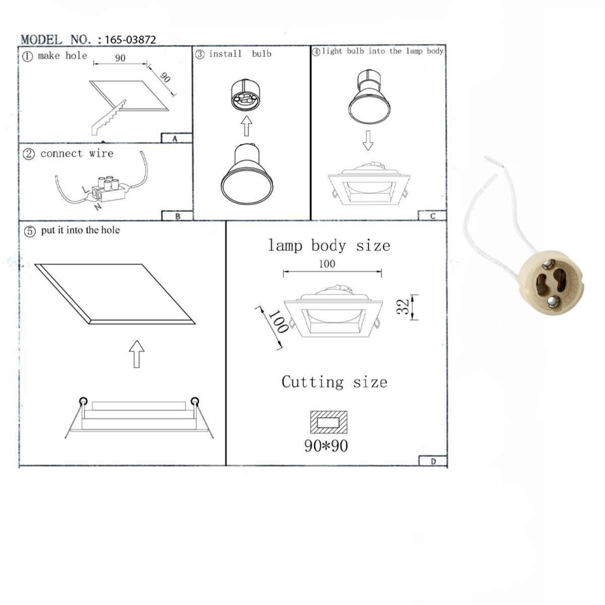User manual for Grille Square Recessed Tilt Downlight White with GU10 Fitting | TEKLED 165-03872