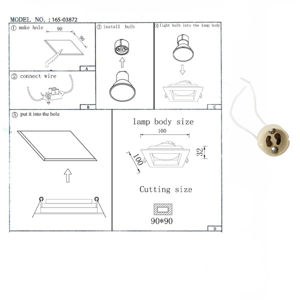 User manual for Grille Square Recessed Tilt Downlight White with GU10 Fitting | TEKLED 165-03872