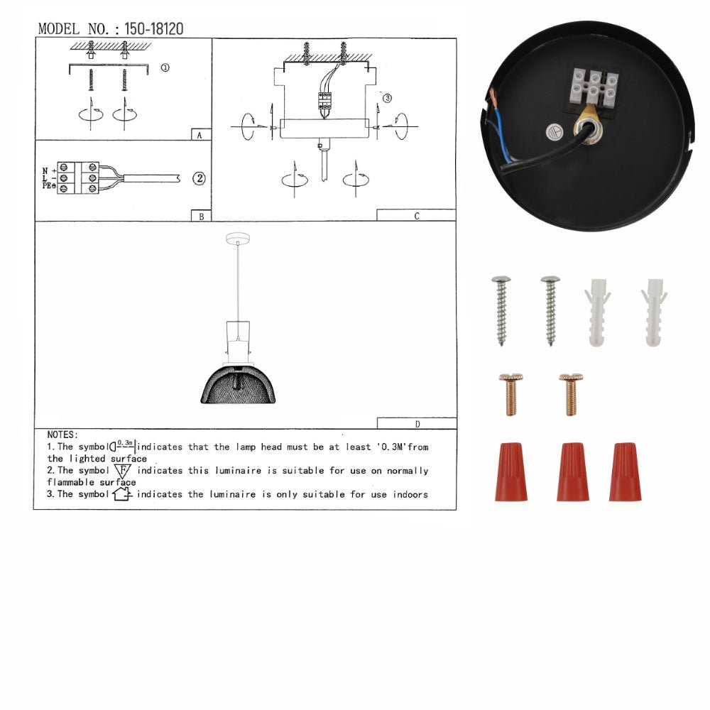 User manual for Industrial Double Mesh Caged Handled Dome Black Metal Pendant Ceiling Light E27 | TEKLED 150-18120