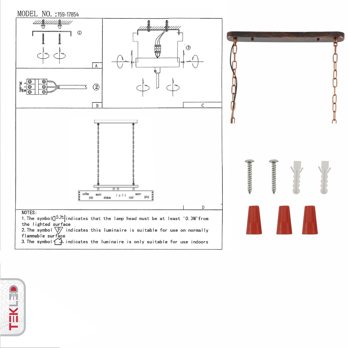 User manual for Iron Industrial Island Chandelier 4xE27 | TEKLED 159-17854