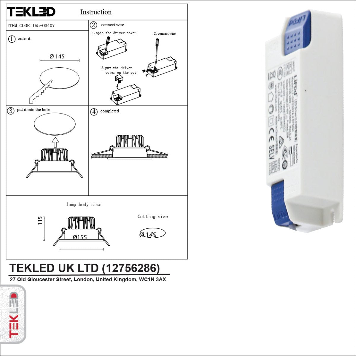 User manual for LED COB Recessed Downlight P1 30W Cool White 4000K White | TEKLED 165-03407
