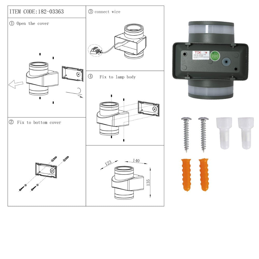 User manual for LED Diecast Aluminium Double Direction Wall Lamp 2x7W 4000K Cool White IP54 Black | TEKLED 182-03363