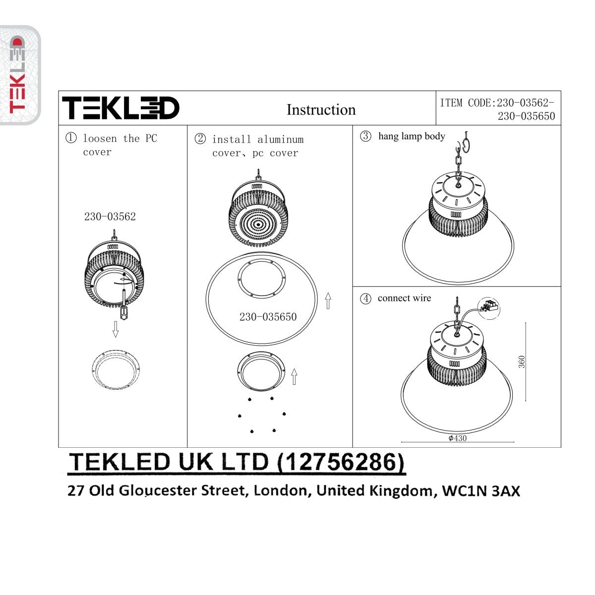 User manual for LED Radiator Highbay 150W Cool White 4000K IP20 | TEKLED 230-03562