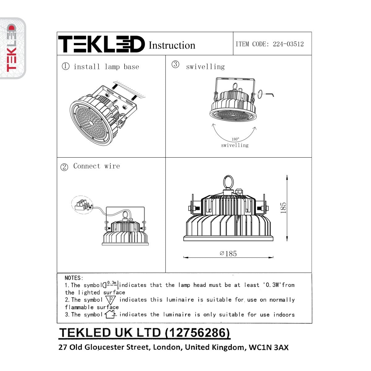 User manual for LED UFO Cold Forged Heatsink Highbay Light 100W Cool White 4000K Sand Black IP65 | TEKLED 224-03512