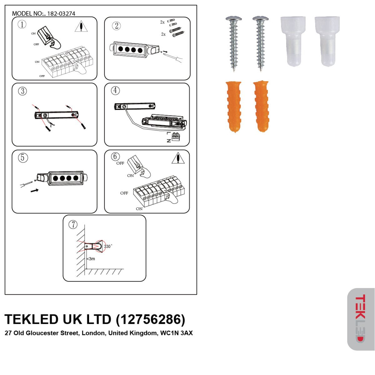 User manual for LED Wallwasher Wall Light 12W Cool White 4000K IP54 Black | TEKLED 182-03274