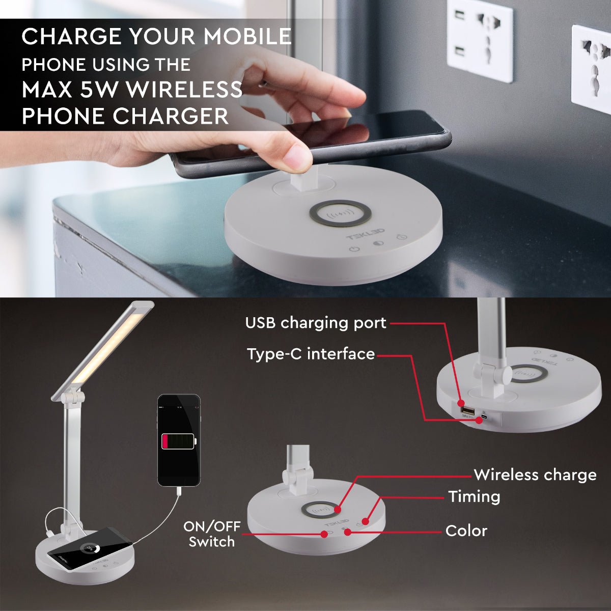 User manual for Lingo Silver Desk Light Dimmable and Colour Modes with Wireless Phone Charger | TEKLED 130-03624