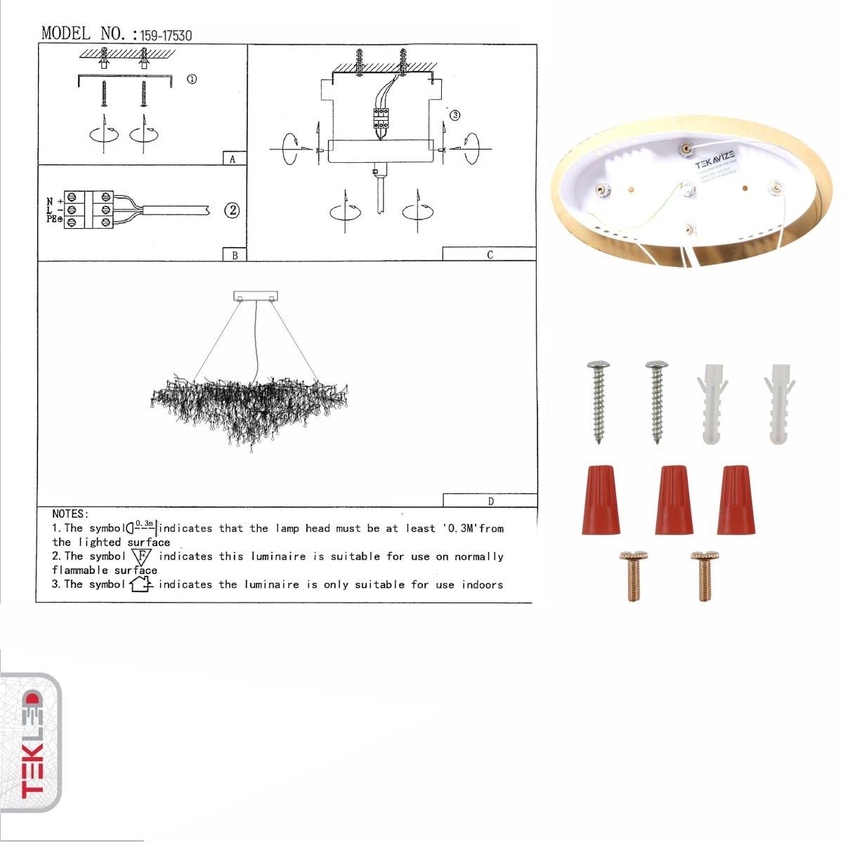 User manual for Modern Crystal Glass Droplet Chandelier with 13xG9 Fittings 1200mm | TEKLED 159-17530