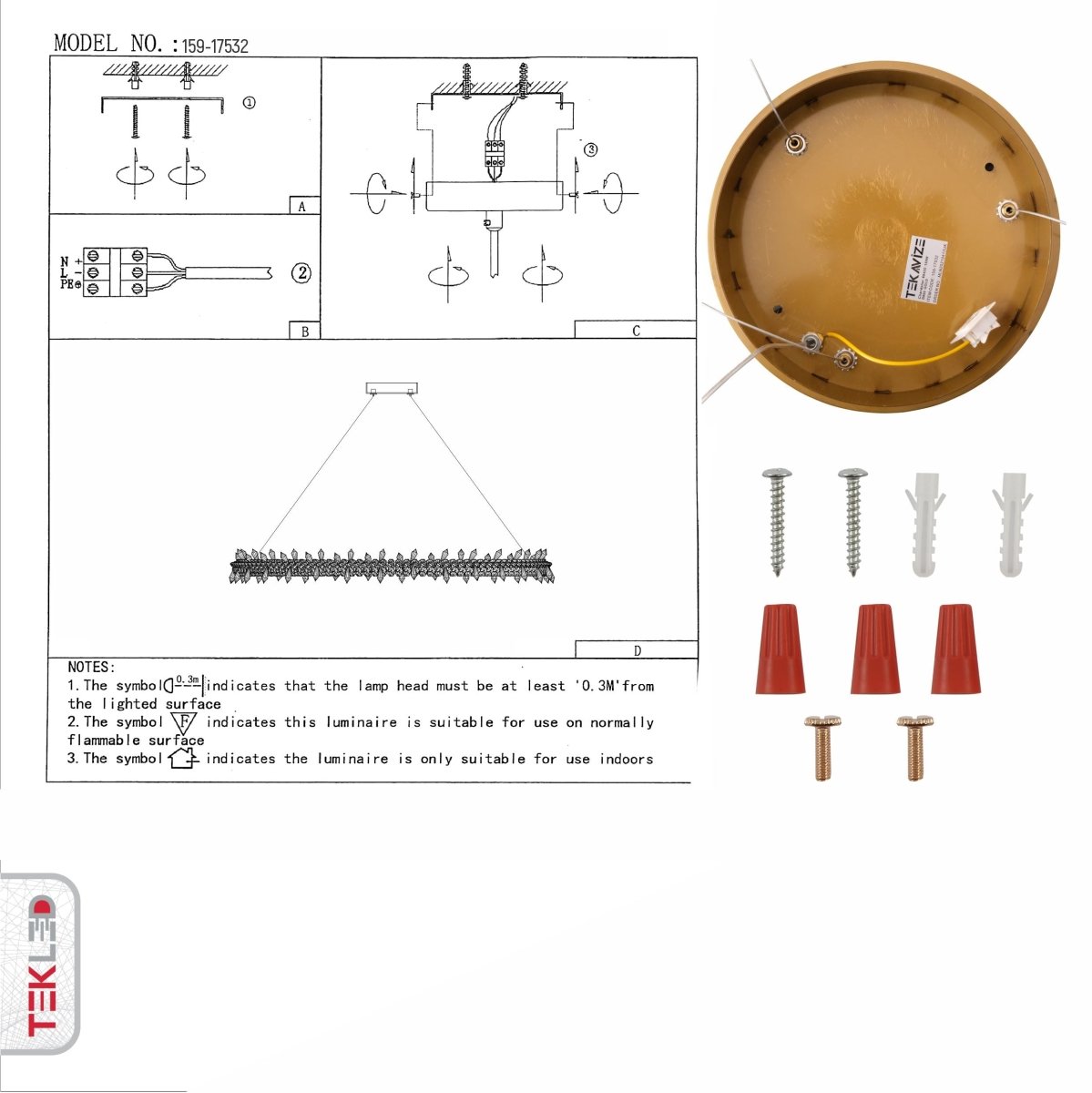 User manual for Modern Quartz Round Chandelier with Built-in LED 150W | TEKLED 159-17532