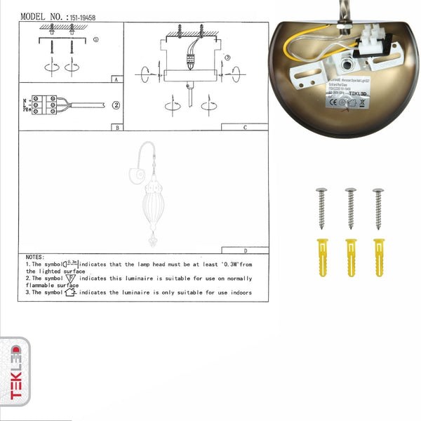 User manual for Moroccan Style Antique Brass and Red Glass Oriental Wall Light E27 | TEKLED 151-19458